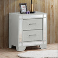Roomfitters Elegant Silver Champagne Mirrored Nightstand Faux Leather Drawers 2 Drawer Glam Accent Table