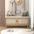 Roomfitters Entryway Storage Bench Boho Rattan Cabinet Hallway Organizer Seat With Cushion