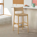Roomfitters Erie 30 Inch Modern Solid Oak Wood Bar Stool Natural Brown Woven Paper Cord Pub Chair Fully Assembled High Top