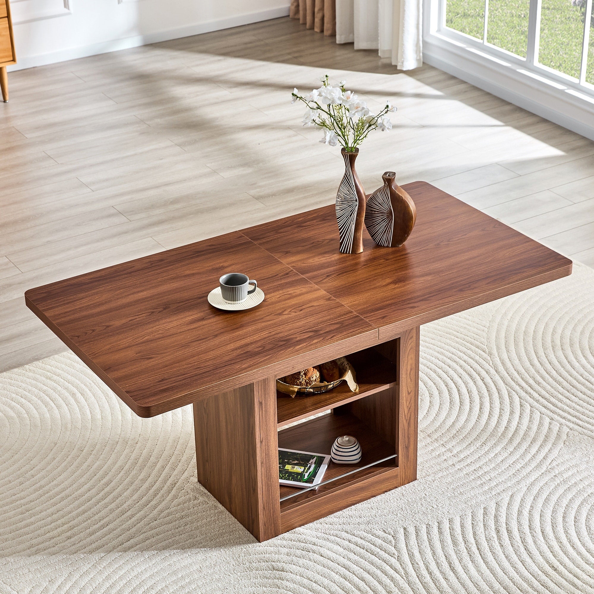 Roomfitters Expandable Rectangular Mdf Dining Table Storage Pedestal Base Two Tone Table For 4 8