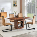 Roomfitters Expandable Walnut Mdf Dining Table Set 4 Brown Tech Fabric Chairs Storage Pedestal Modern Seating For 4 8