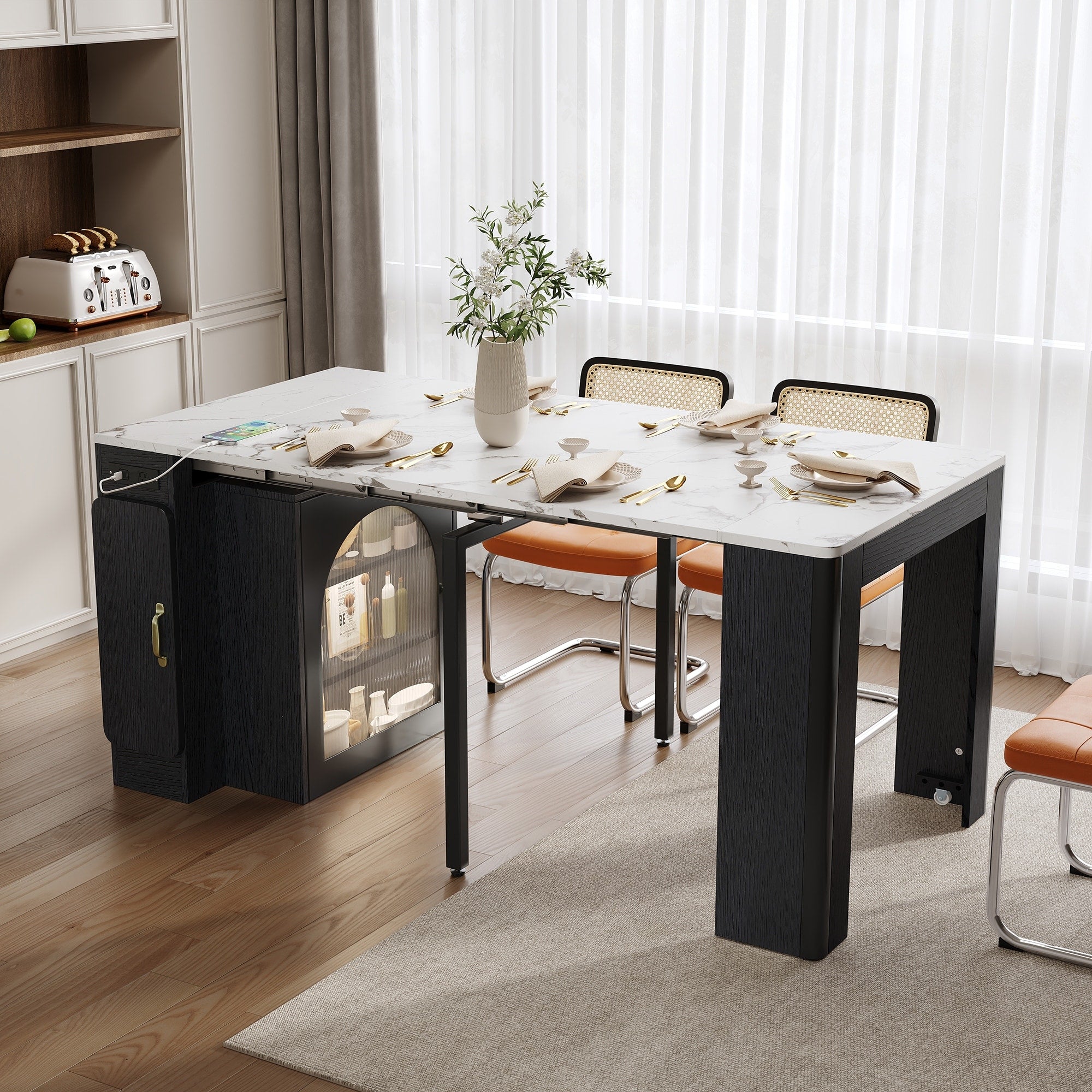 Roomfitters Extendable Dining Table Mobile Kitchen Island Rolling Storage Cabinet With Power Outlet