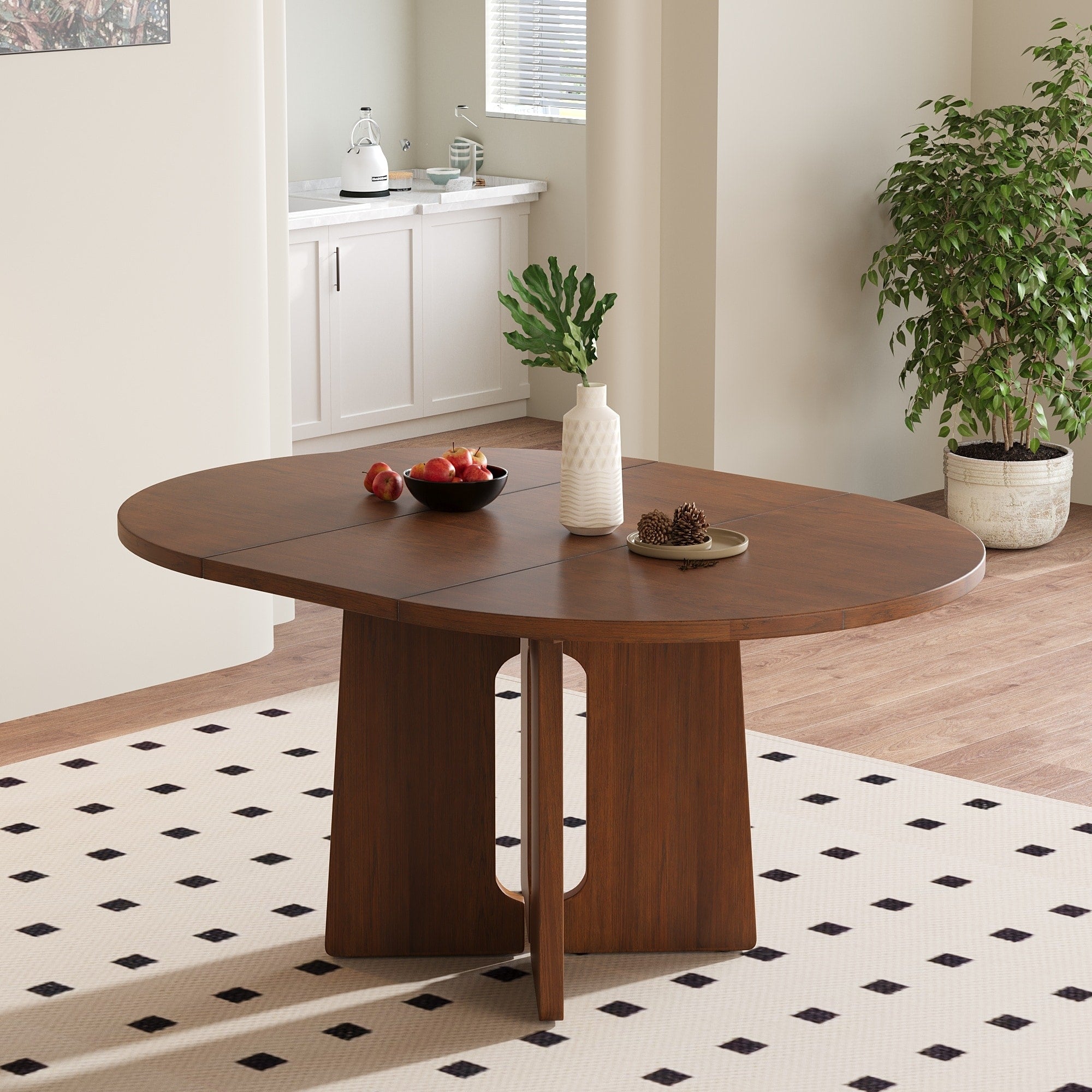 Roomfitters Extendable Oval Dining Table Modern Wood Kitchen Table With Sculptural Arched Pedestal Base Seats 4 6