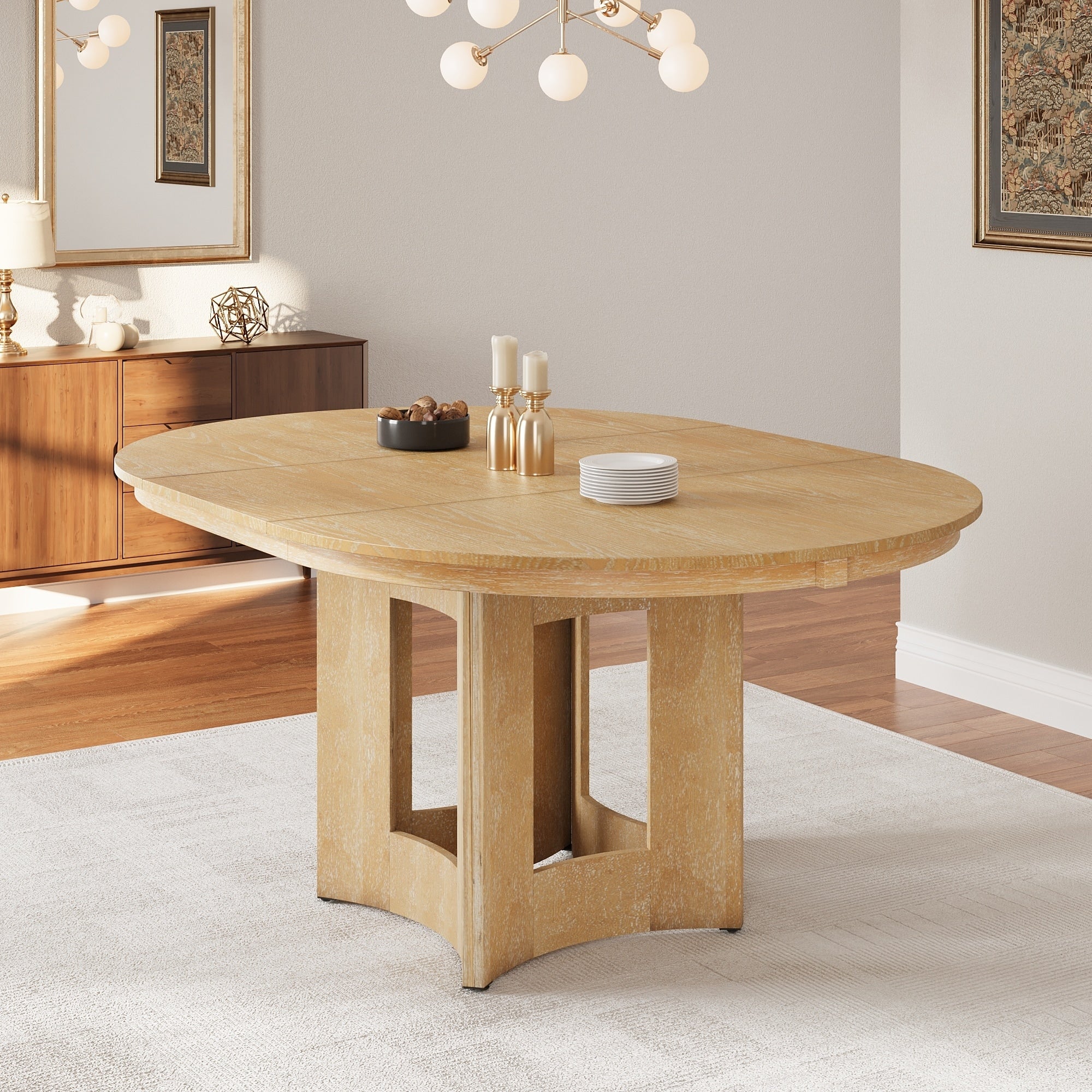 Roomfitters Extendable Oval Dining Table Modern Wood Kitchen Table With Sculptural Pedestal Base Seats 4 6
