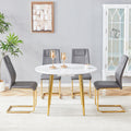 Roomfitters Extendable Round Mdf Dining Table Dark Gray Pu Chairs White Marble Pattern Pull Out Table