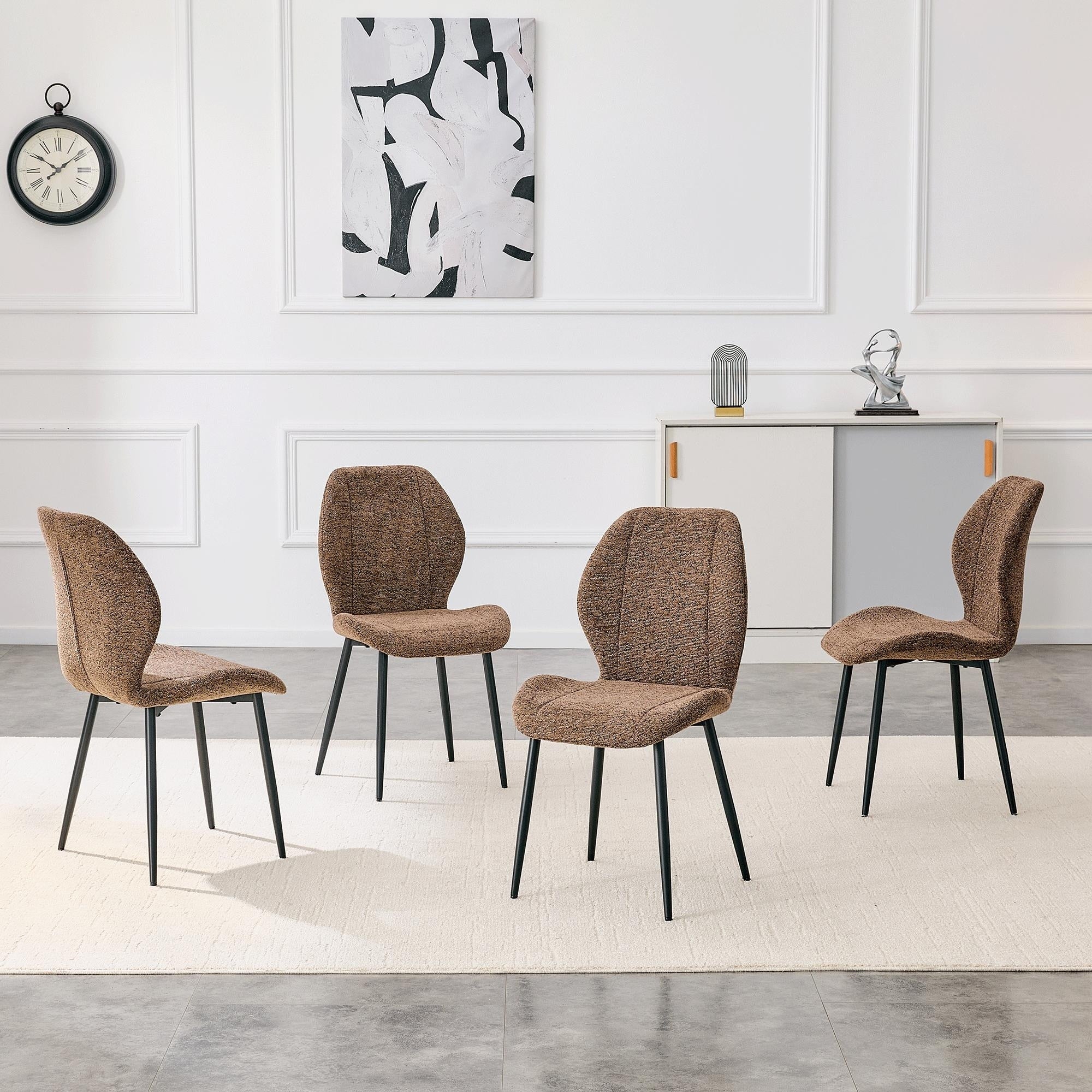 Roomfitters Fabric Dining Chairs Black Metal Leg Upholstered Side Chairs Adjustable Feet Set Of 4