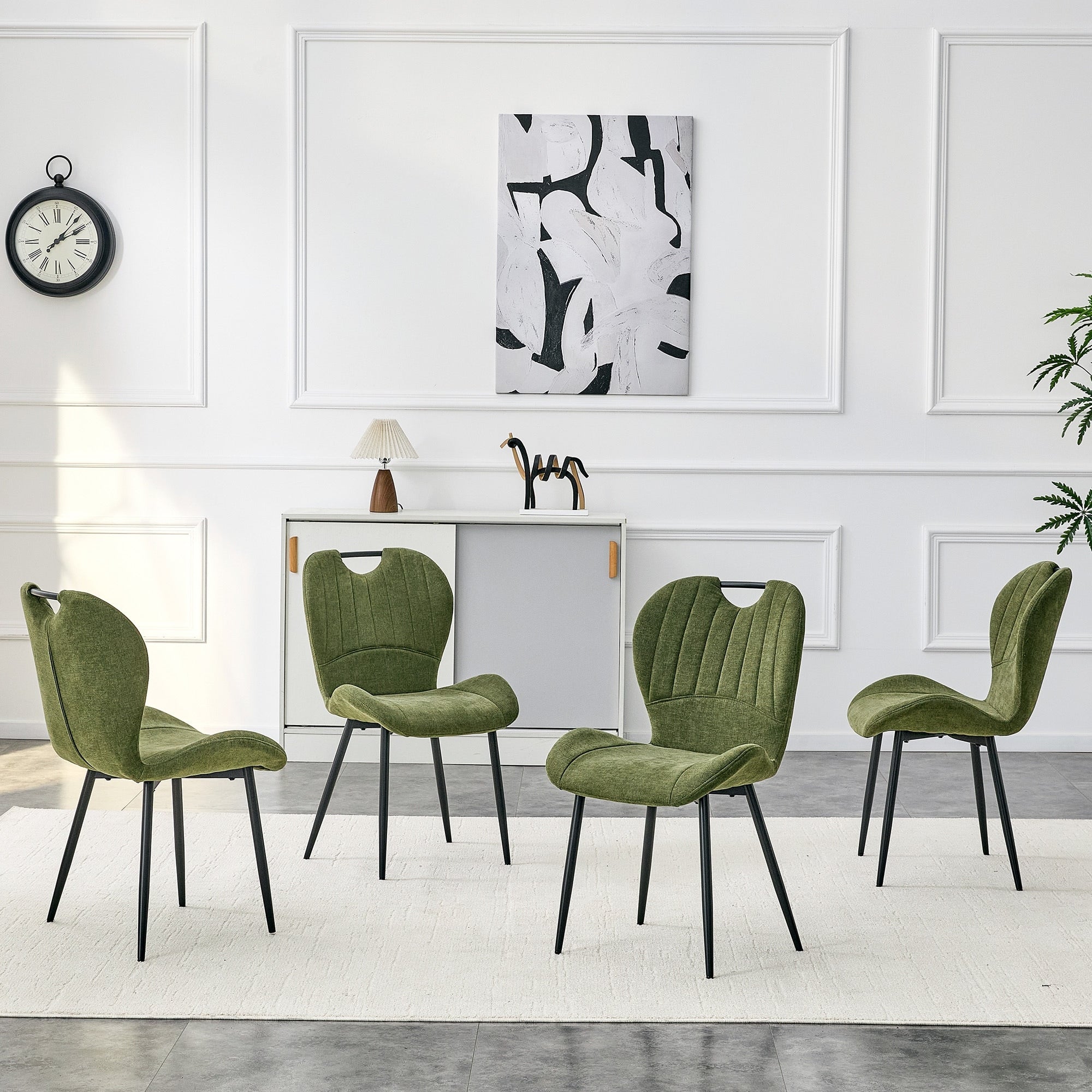 Roomfitters Fabric Dining Chairs Integrated Handle Black Metal Frame Side Chairs Set Of 4 Modern Seating
