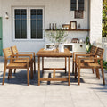 Roomfitters Farmhouse 5 Piece Outdoor Dining Set For 4 59 Inch Rectangular Table Umbrella Hole Acacia