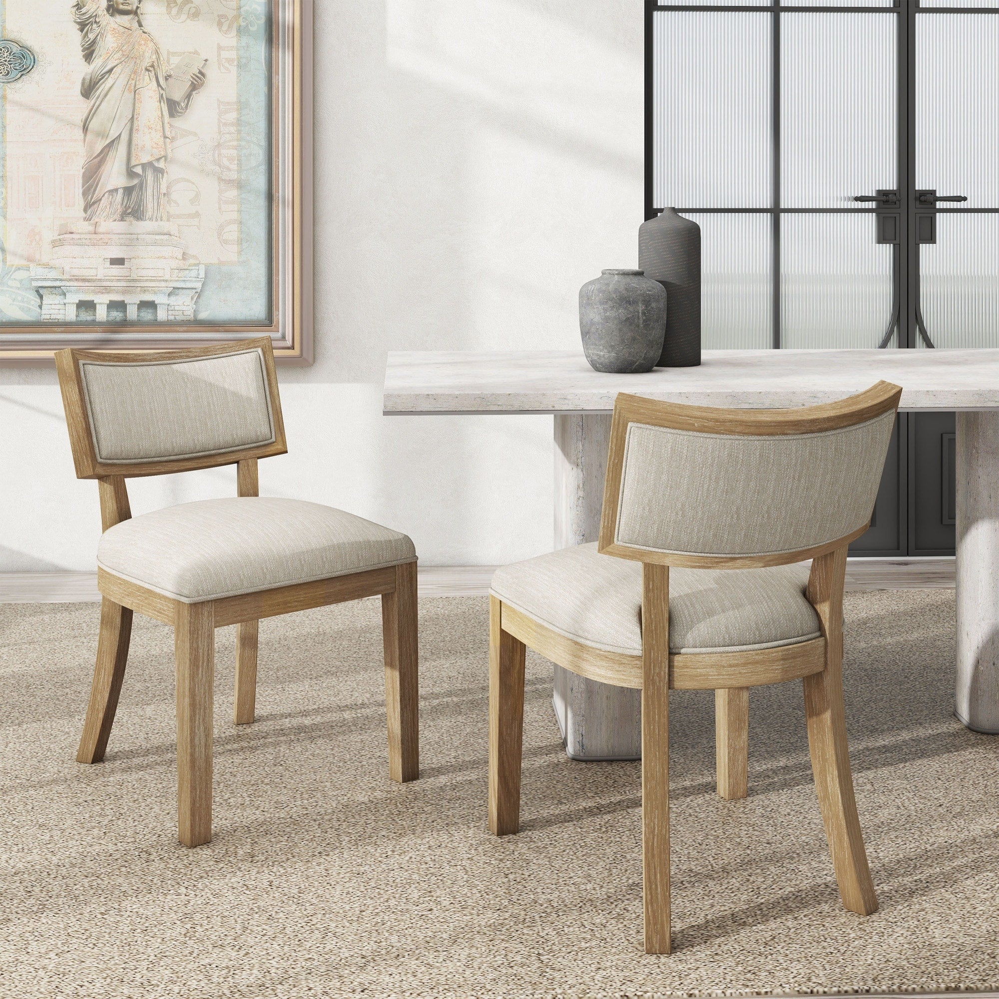 Roomfitters Farmhouse Fabric Dining Chairs Luxury Set Of 2 Curved Back Chairs Contemporary Solid Wood Kitchen Seating