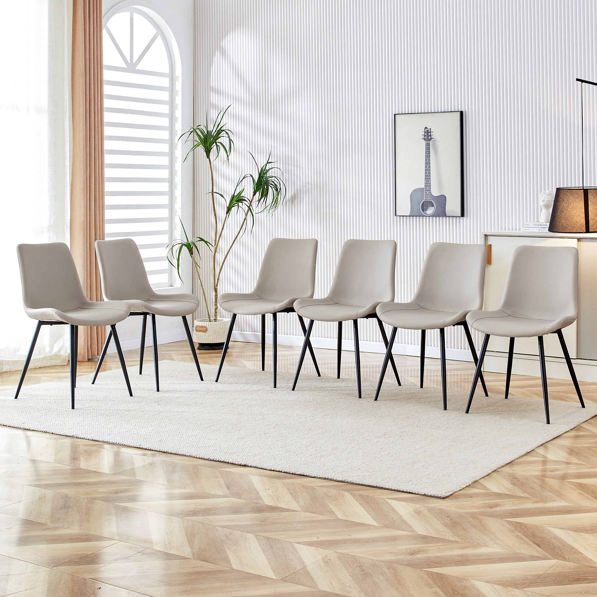 Roomfitters Faux Leather Dining Chairs Black Metal Leg Luxury Curved Widened Upholstered Seating Set Of 6 Chairs
