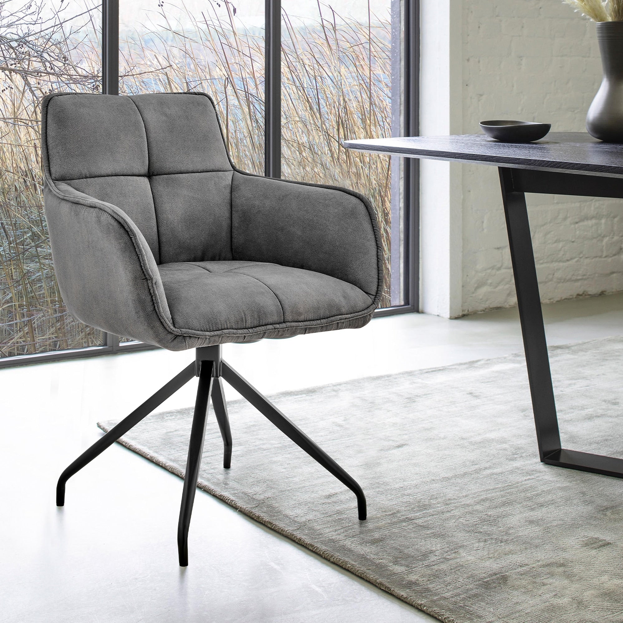 Roomfitters Flannor Mid Century Charcoal Gray Velvet Dining Accent Chair Tufted Armchair Heavy Black Metal Spider Legs