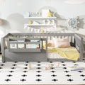Roomfitters Floor Bed With Bookshelf And Heightened Fence Solid Wood Frame With Guardrails