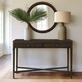Roomfitters Fluted 2 Drawer Storage Console Table Dark Brown Wood Veneer Entryway Accent Hall Table With Brass Hardware