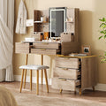 Roomfitters Fluted Vanity Desk With Led Mirror Makeup Dressing Table With Jewelry Storage And Stool Yellow Brown