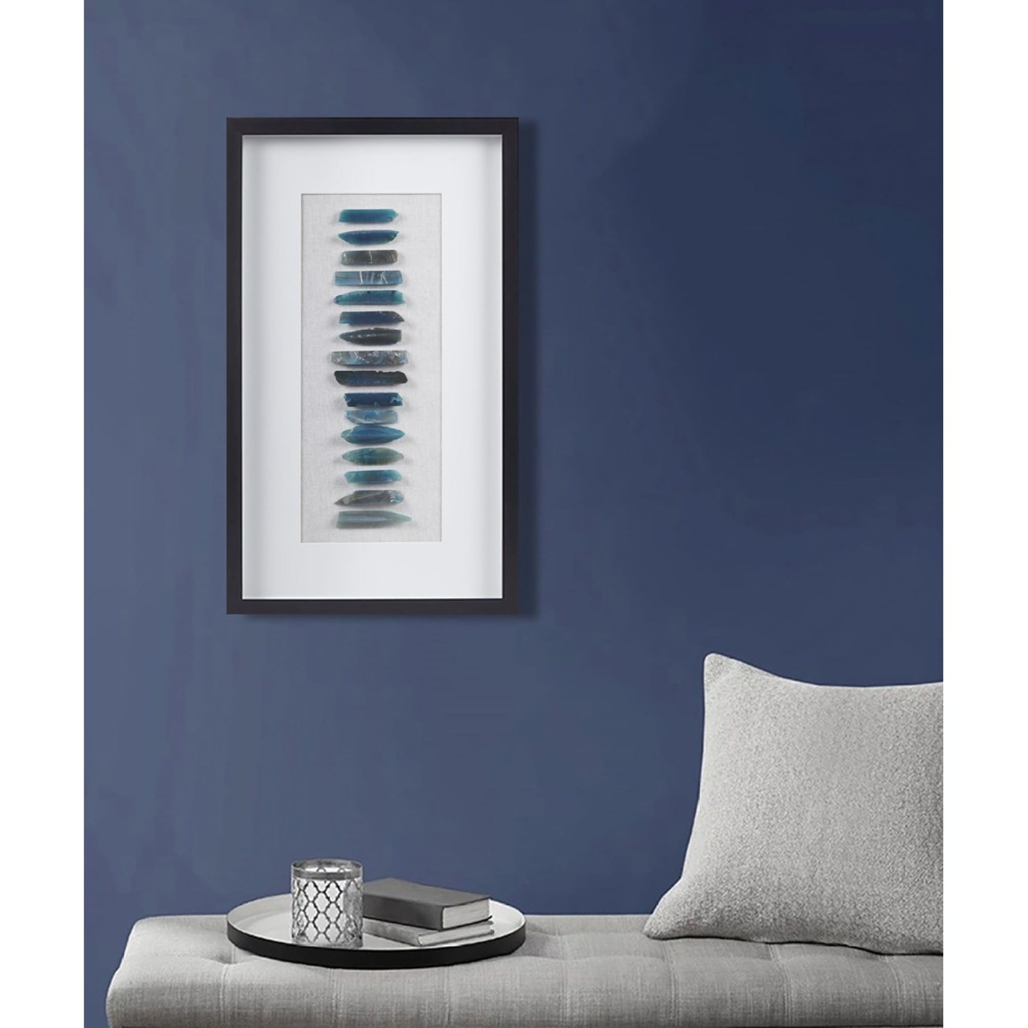Roomfitters Framed Blue Agate Shadowbox Wall Decor Panel Genuine Cerulean Stone 3D Art Gallery Display For Home Decor