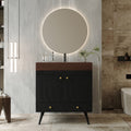 Roomfitters Freestanding Bathroom Vanity With Single Sink Mid Century Modern Storage Cabinet Gold Knobs