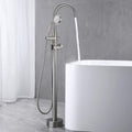 Roomfitters Freestanding Bathtub Faucet Floor Mount Tub Filler With Handheld Shower And Swivel Gooseneck Spout Brushed Nickel