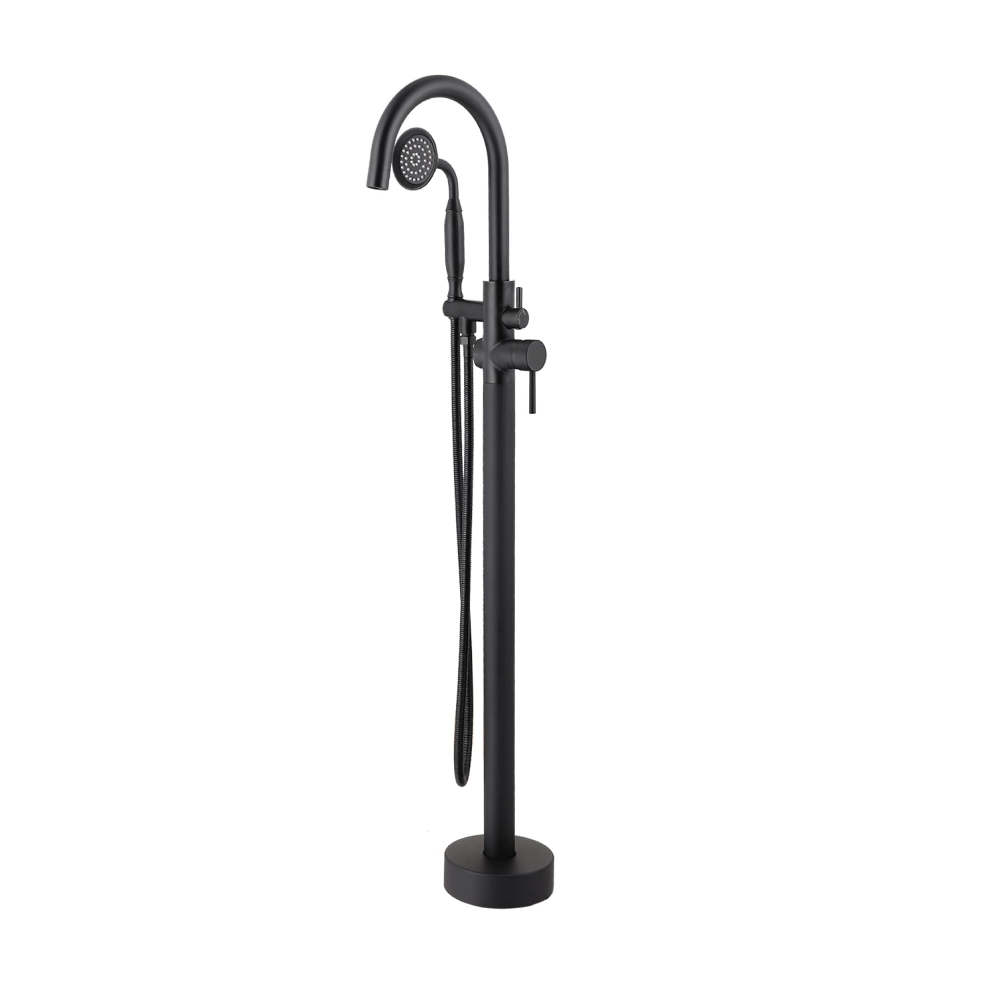 Roomfitters Freestanding Bathtub Faucet Floor Mount Tub Filler With Handheld Shower And Swivel Gooseneck Spout Matte Black