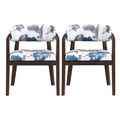 Roomfitters French Blue Floral Dining Armchairs Set Of 2 Espresso Iron Base Chairs U Shaped Open Back Seating