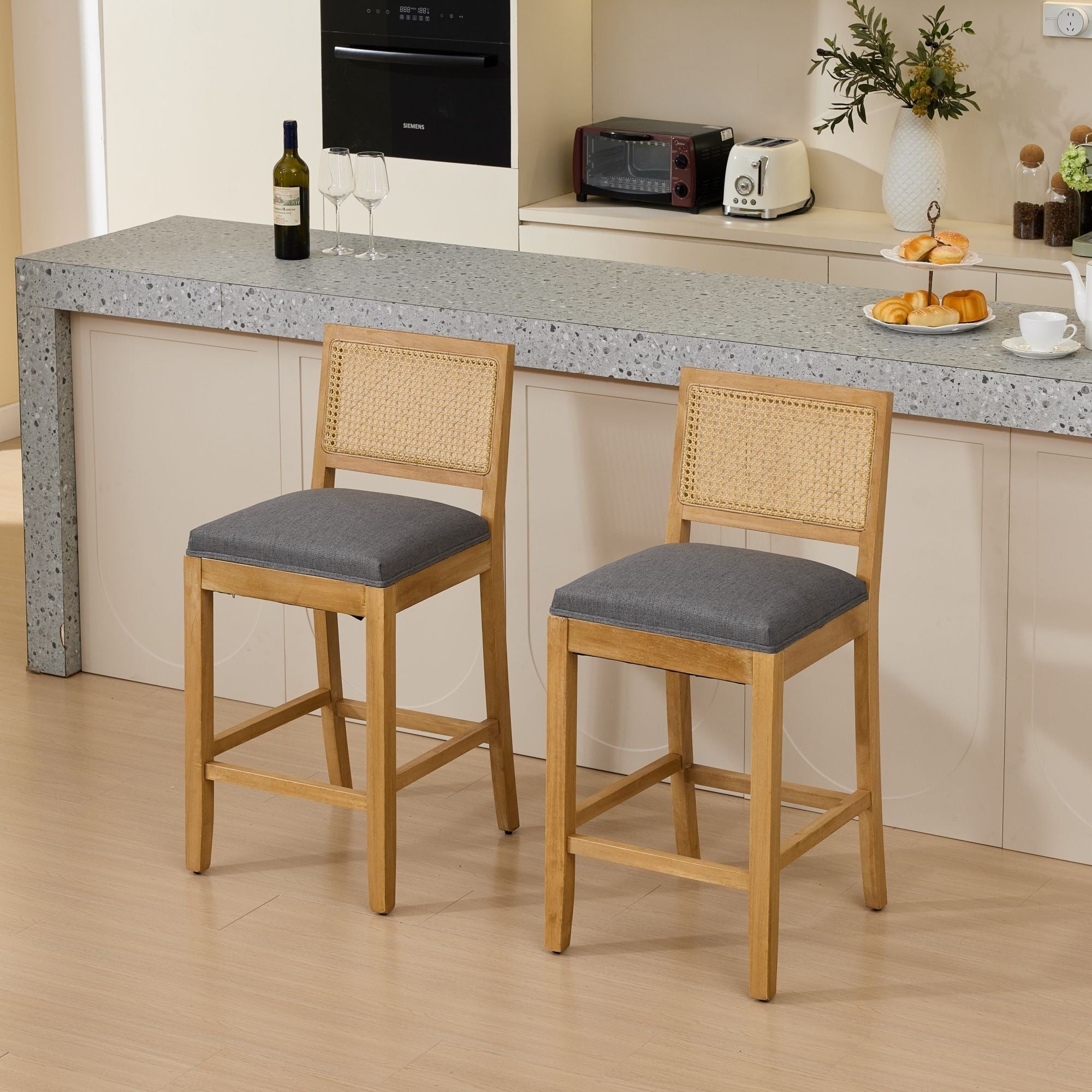 Roomfitters French Country Dining Chairs Set Of 2 With Rattan Back And Upholstered Seat Wood Side Chairs For Kitchen