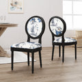 Roomfitters French Country Louis Xvi Floral Dining Chairs Set Of 2 Round Back Blue Botanical Matte Black Legs