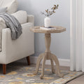 Roomfitters French Country Natural White Octagonal End Table Distressed Wood Spider Leg Lipped Pedestal Base
