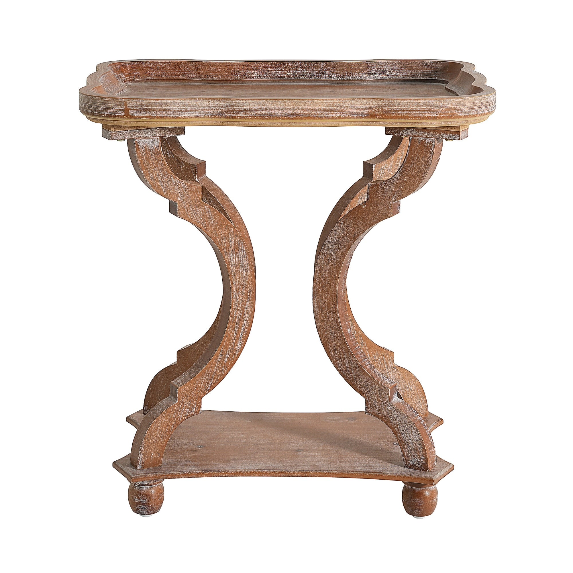 Roomfitters French Country Rectangular Firwood End Table Hourglass Accent Table Lipped Timber Side Table