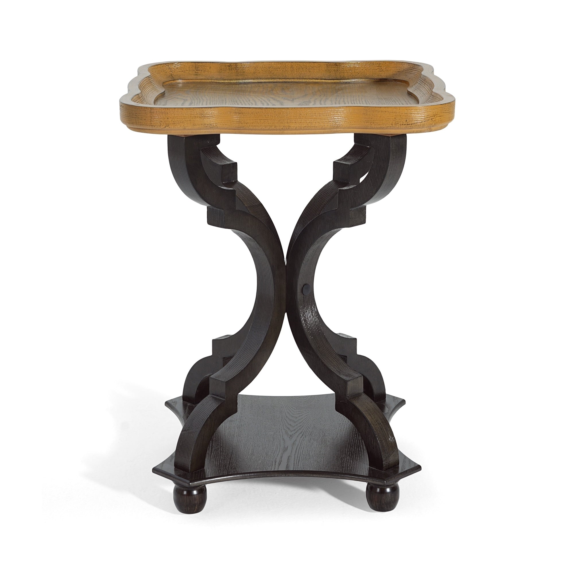 Roomfitters French Country Square Natural And Black End Table Distressed Hourglass Accent Table Lipped Pedestal Base