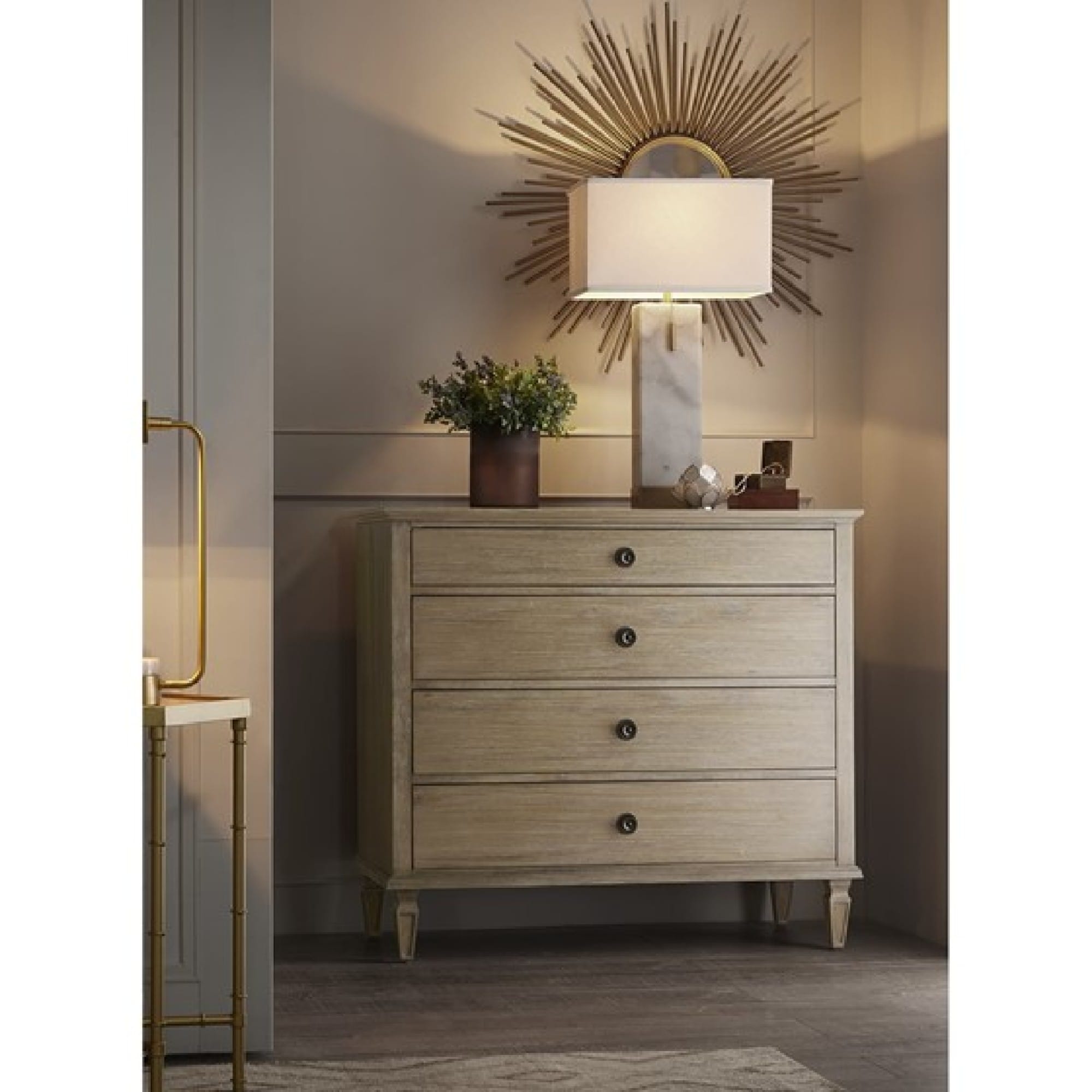 Roomfitters French Inspired Solid Wood 4 Drawer Small Dresser Nightstand With Wire Brushed Finish Light Natural Wood