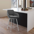 Roomfitters Freya 30 Inch Modern Swivel Bar Stool With Armrests Faux Leather Seat Brushed Stainless Steel Metal Legs