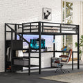Roomfitters Full Metal Loft Bed With Wardrobe And L Shaped Desk Storage Stairs With Led Black