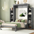 Roomfitters Full Murphy Bed Dual 5 Tier Bookcase Shelving Led Lighting Wall Bed With Dual Piston System Slats Set