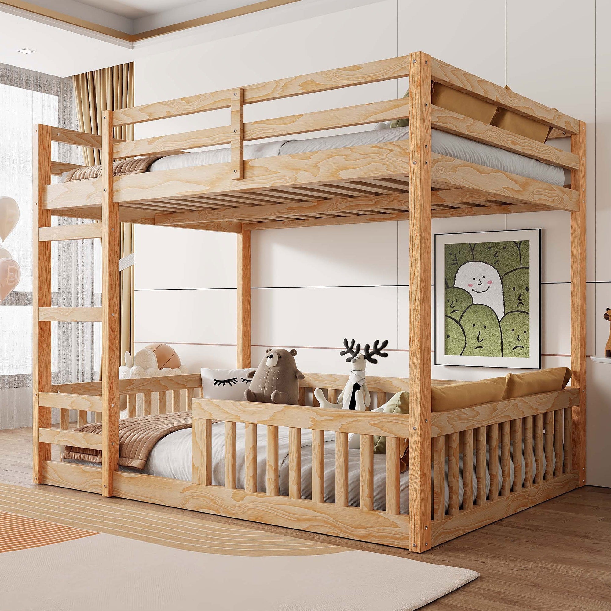 Roomfitters Full Over Full Wood Bunk Bed With Ladder And Guardrails Solid Pine