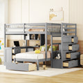 Roomfitters Full Over Twin Wood Bunk Bed Study Desk 8 Storage Suite Space Saving Bed Frame Bookshelves Staircase Set
