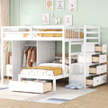 Roomfitters Full Over Twin Wood Bunk Bed Wardrobe Storage Staircase Footboard Unit White Space Saving Frame Organization
