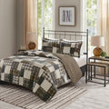 Roomfitters Full Queen 3 Piece Reversible Printed Quilt Set Rustic Plaid Patchwork Lodge Style Bedding Coverlet Black Brown