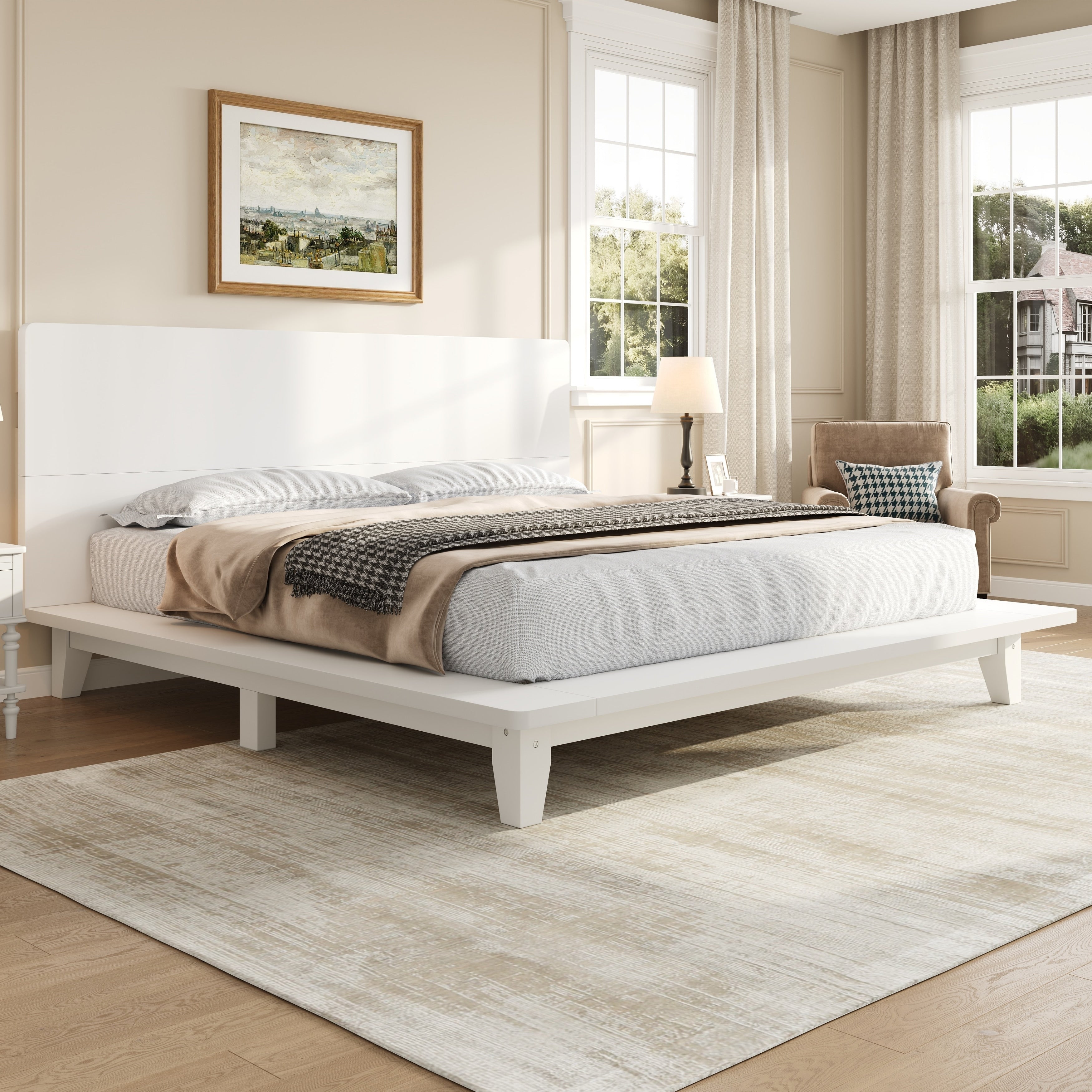 Roomfitters Full Queen King Size Wood Platform Bed With Headboard And Slat Support