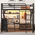 Roomfitters Full Queen Loft Platform Bed Led Charging Desk And Wardrobe Shelves With Metal Frame For Bedroom Or Guest Room