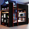 Roomfitters Full Size Gaming Bunk Bed With Desk Storage Shelves Led And Charging Station Black