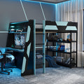 Roomfitters Full Size Gaming Loft Bed With Desk Modern Metal High Sleeper Workstation With Storage Shelves