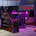 Roomfitters Full Size Gaming Loft Bed With Integrated Desk And Storage Stairs Heavy Duty Metal Frame Red And Black