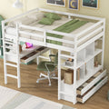Roomfitters Full Size Loft Bed With Built In Desk 4 Drawers And Storage Shelves White