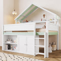 Roomfitters Full Size Loft Bed With House Canopy Roof And Storage Cabinet