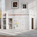 Roomfitters Full Size Loft Bed With Storage Cabinet Open Shelves And Chalkboard Panel