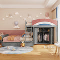 Roomfitters Full Size Offset Bunk Bed With Wardrobe Modern Wood Loft Frame Storage Drawers Mattresses Foundation