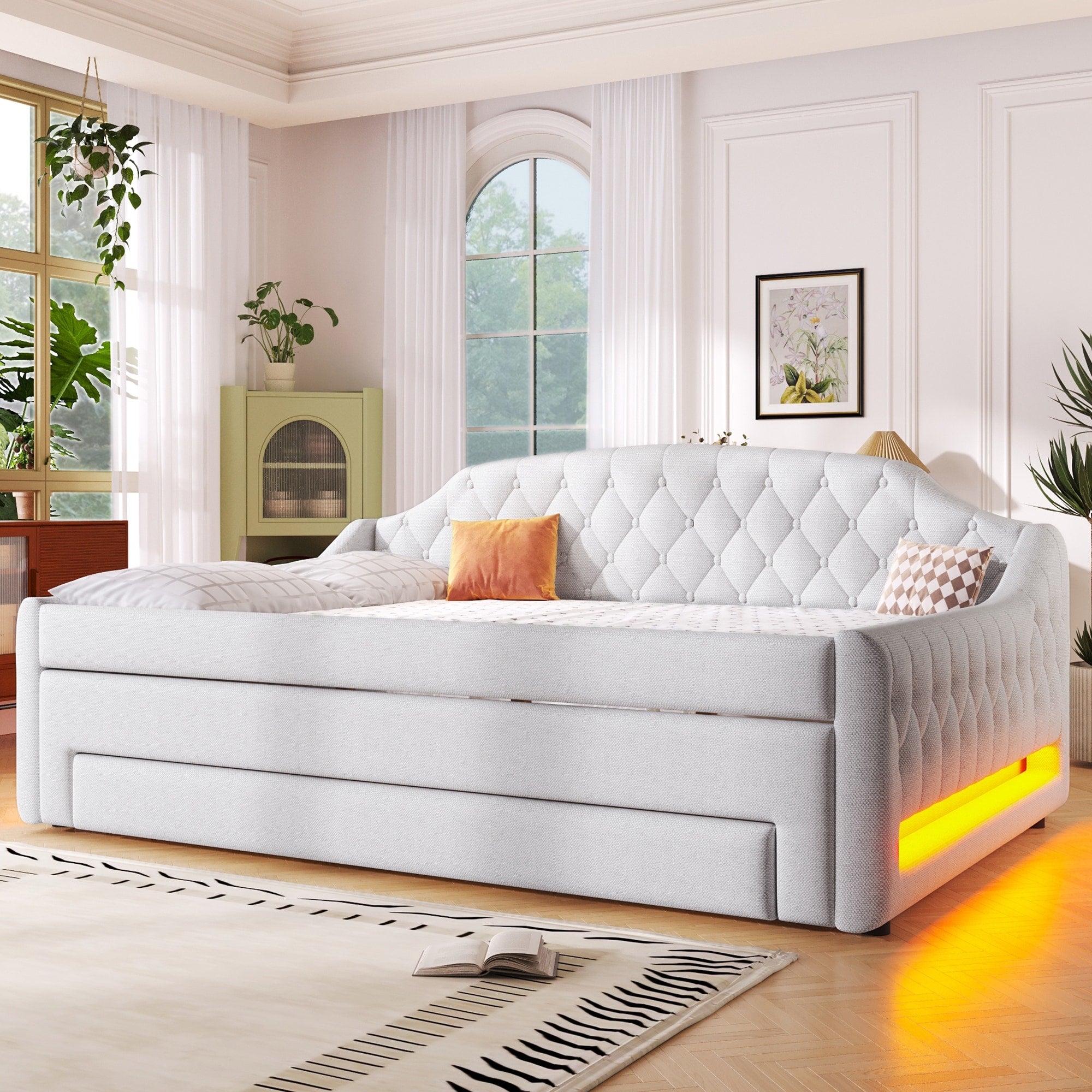 Roomfitters Full Size Upholstered Daybed Frame With Curved Backrest Channel Tufted Sofa Bed For Guest Room
