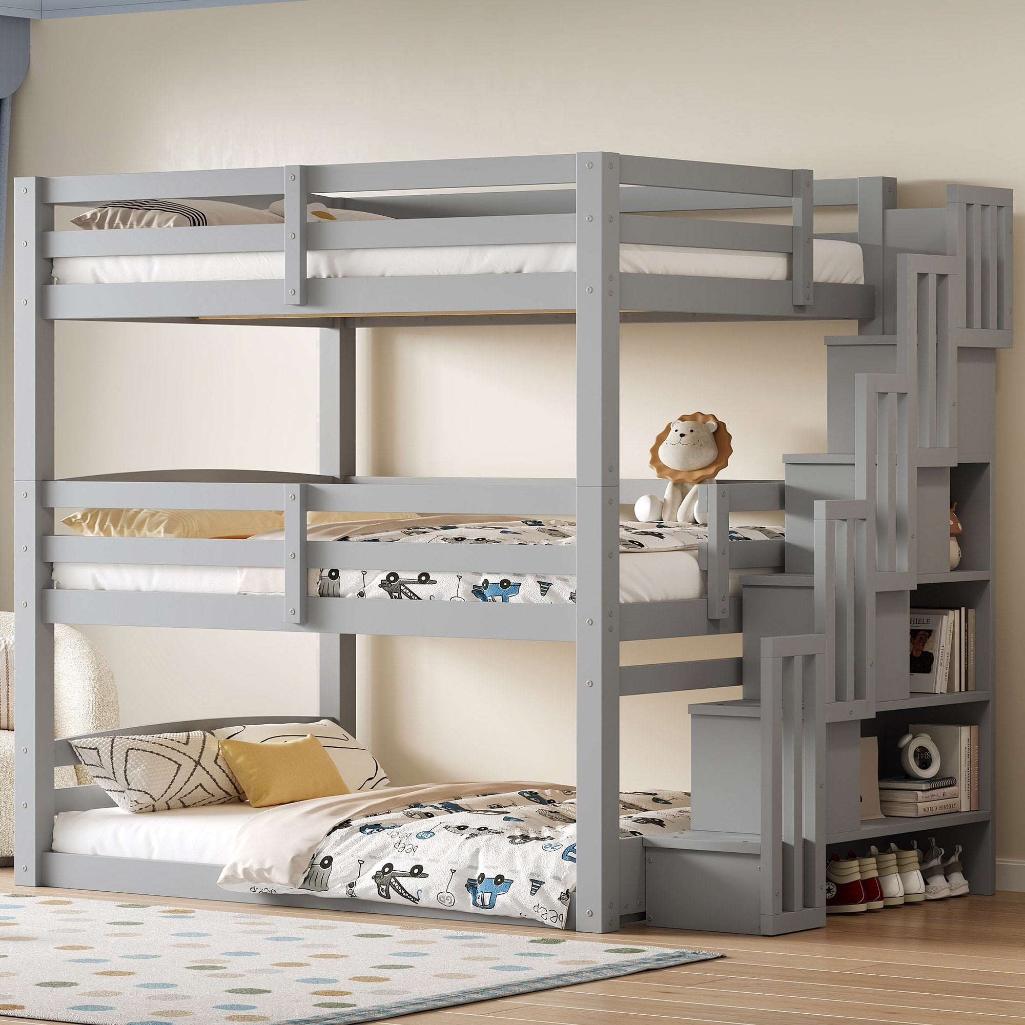 Roomfitters Full Triple Bunk Bed With Storage Staircase Separable Design