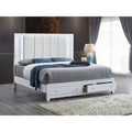 Roomfitters Full Upholstered Storage Bed Frame With Led Vertical Channel Headboard And Underbed Storage Drawers White