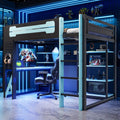 Roomfitters Full Wood Gaming Loft Bed Chevron Desk 4 Tier Bookshelf Bed Frame App Controlled Rgb Power Hub