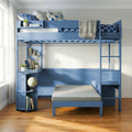 Roomfitters Full Wood Loft Bed Rotating L Shaped Desk Convertible Sofa Bed Frame 3 Tier Bookshelf Led Lights